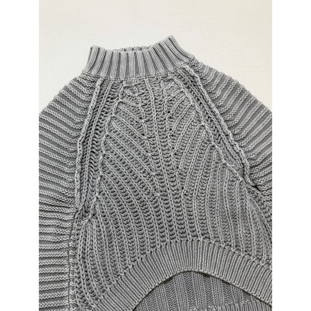 Free People Cable Knit Sweater Size XS Crop Oversized Balloon Sleeve Boho Gray